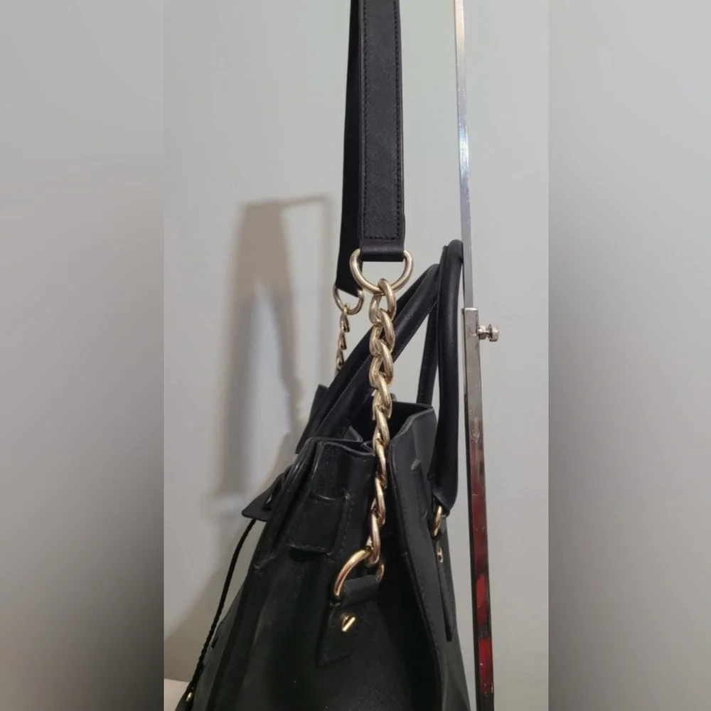 MICHAEL Michael Kors Hamilton North South Black Leather Satchel Tote Bag